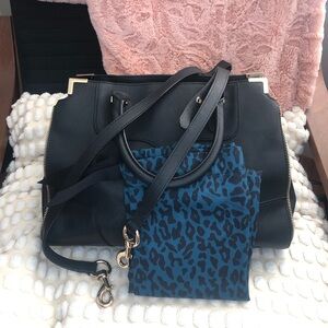 Rebecca Minkoff Black Amorous Satchel Leopard Print Interior & Dust Bag